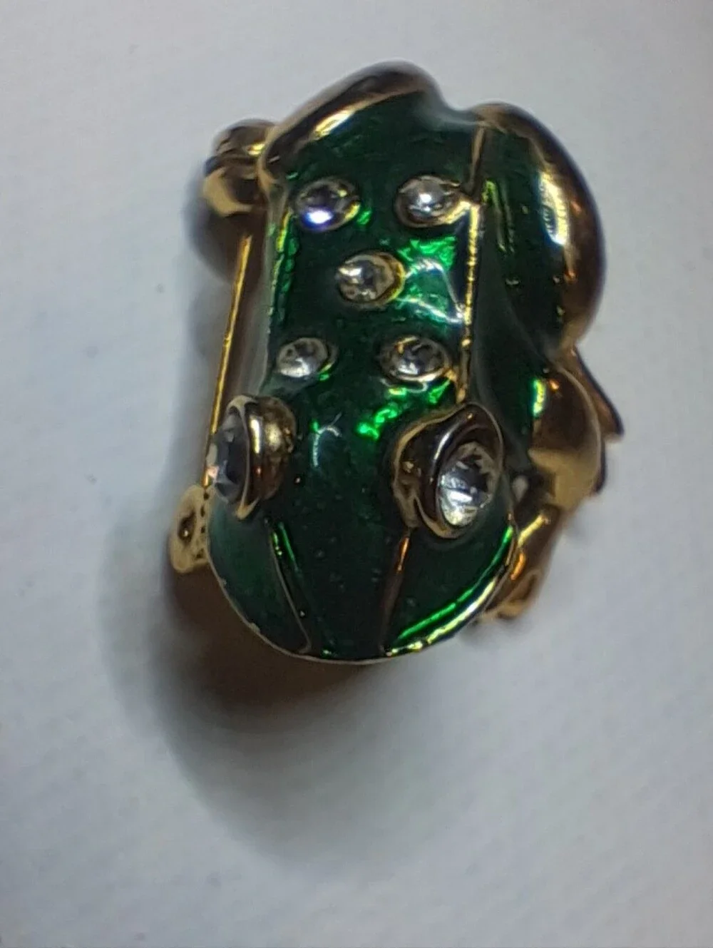 Vintage Green Enamel Rhinestone Frog Brooch Pin Gold Tone Novelty